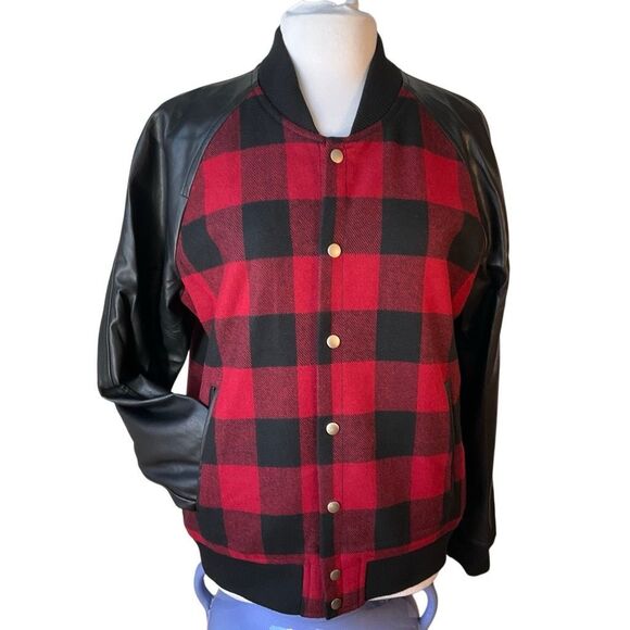 Slate & Stone Buffalo Plaid Wool and Pleather Bomber Jacket, XL  Heritage - Picture 1 of 16